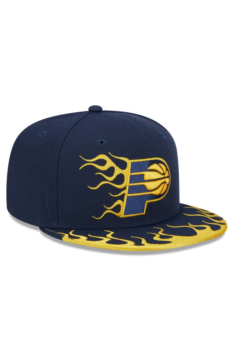 New Era Men's New Era Navy Indiana Pacers Rally Drive Flames 9FIFTY Snapback Hat, Alternate, color,