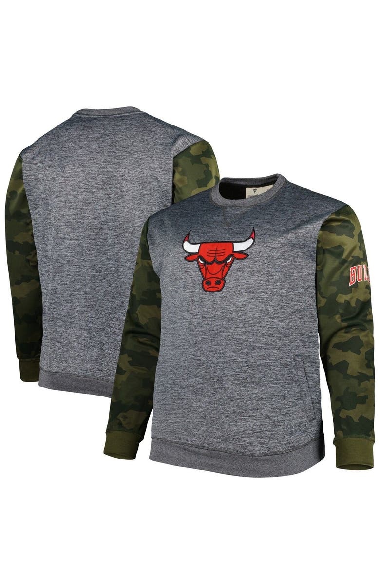 FANATICS Men's Fanatics Heather Charcoal Chicago Bulls Big & Tall Camo Stitched Sweatshirt, Main, color, Heather Charcoal