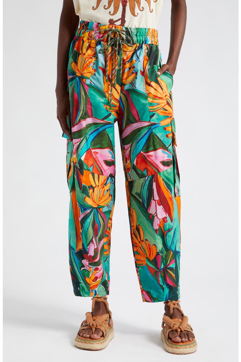 Banana Foliage Drawstring Cargo Pants, Main, color, MULTI