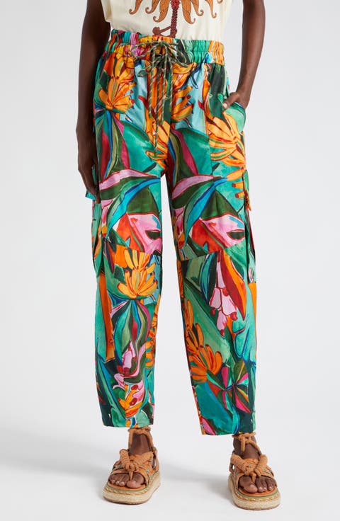 Banana Foliage Drawstring Cargo Pants