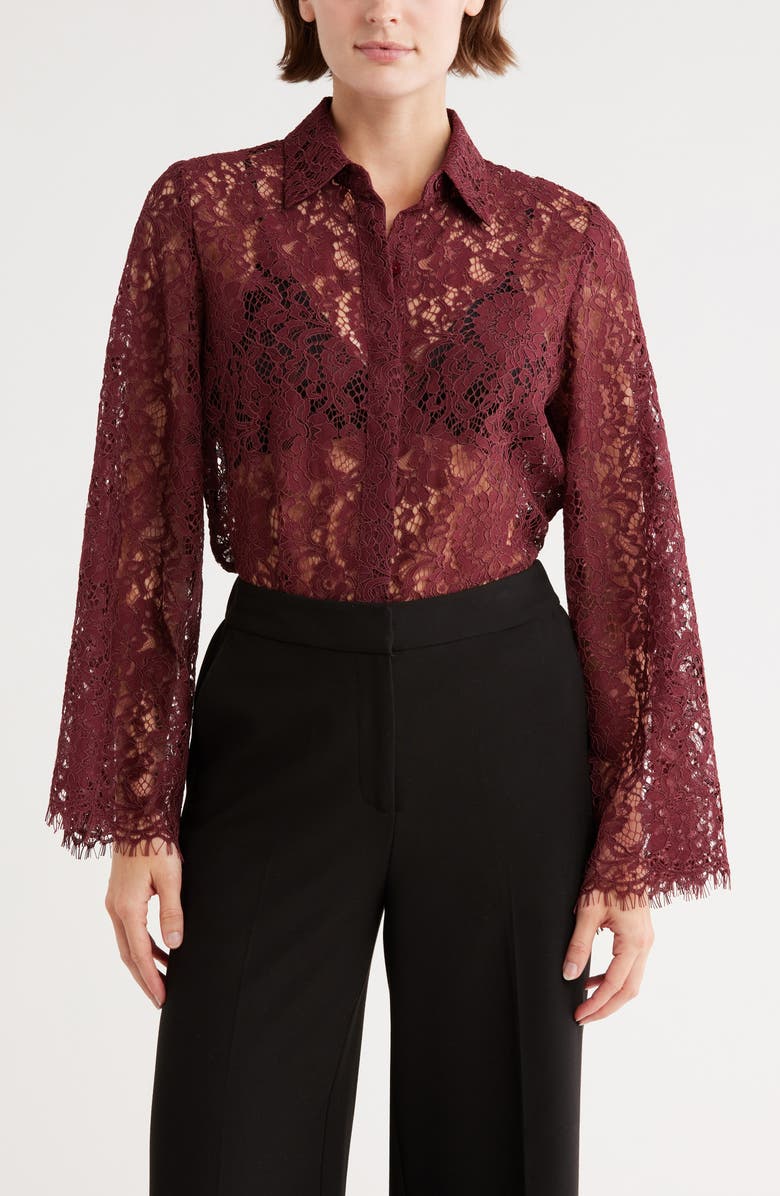 L'AGENCE Carter Long Sleeve Lace Crop Button-Up Shirt, Main, color, 