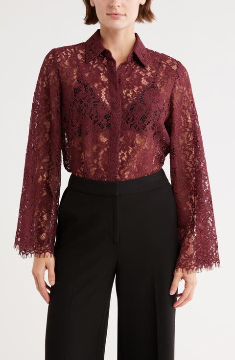 Carter Long Sleeve Lace Crop Button-Up Shirt