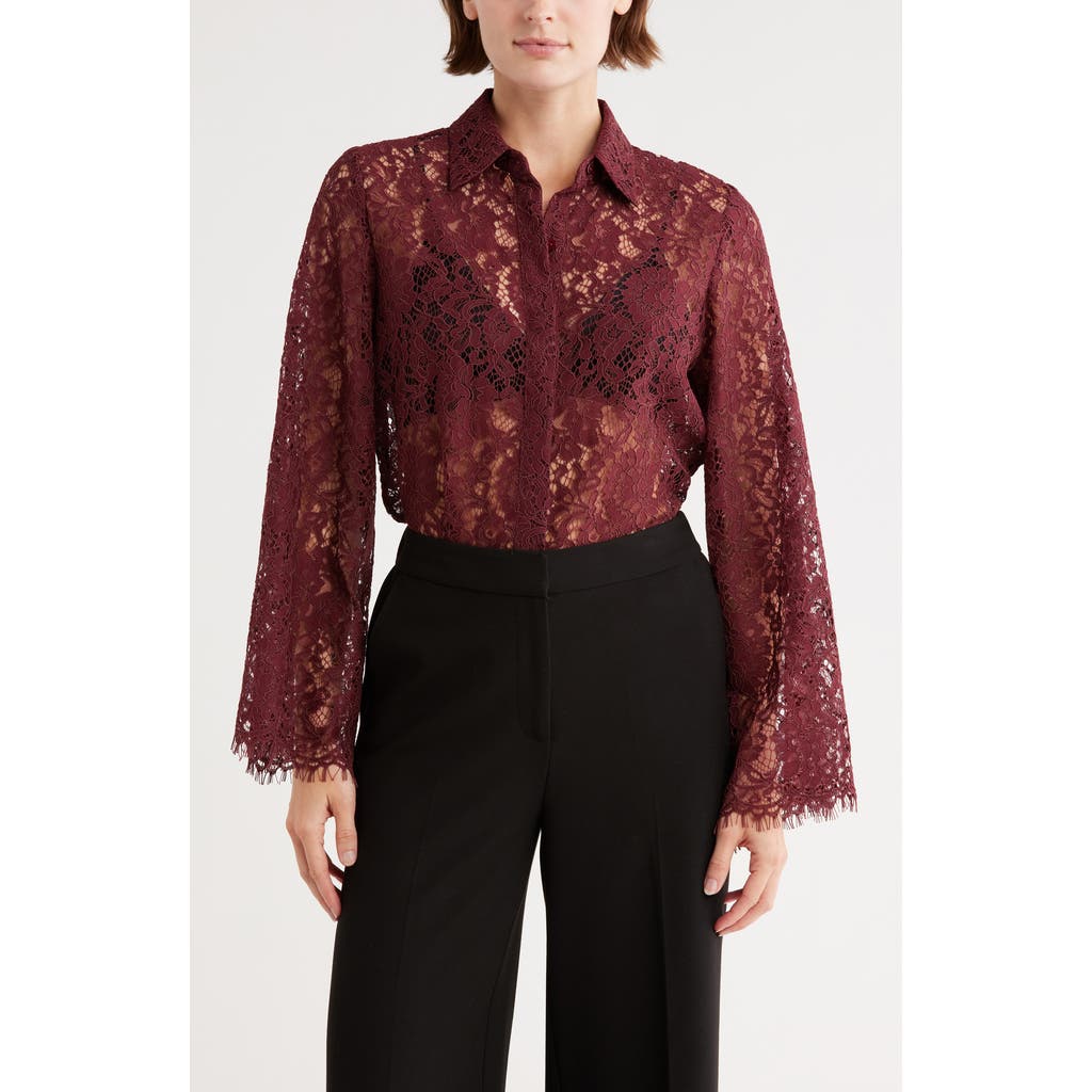 L Agence Carter Lace Blouse In Burgundy