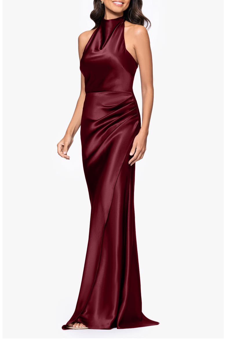 Charmeuse Halter Dress, Alternate, color, BURGUNDY