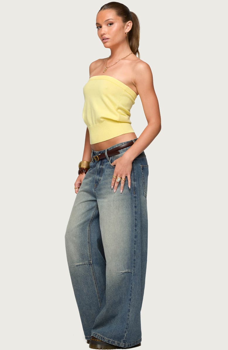 EDIKTED Philipa Strapless Crop Top, Alternate, color, Yellow