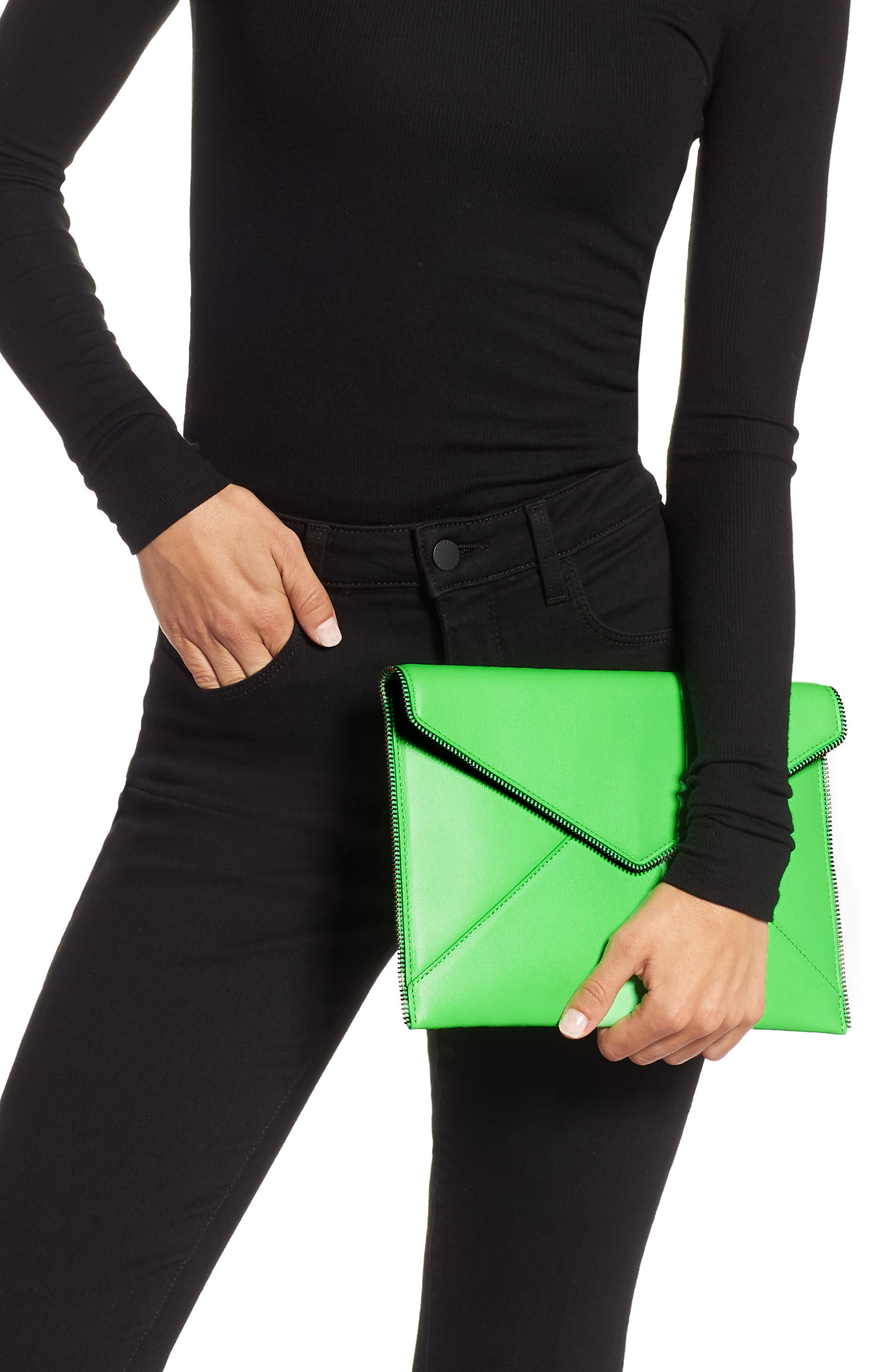 Rebecca Minkoff Leo Leather Clutch, Alternate, color, 