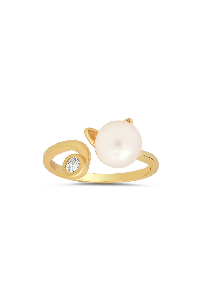 CZ & Imitation Pearl Cat Ring, Main, color, GOLD