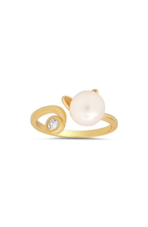 CZ & Imitation Pearl Cat Ring