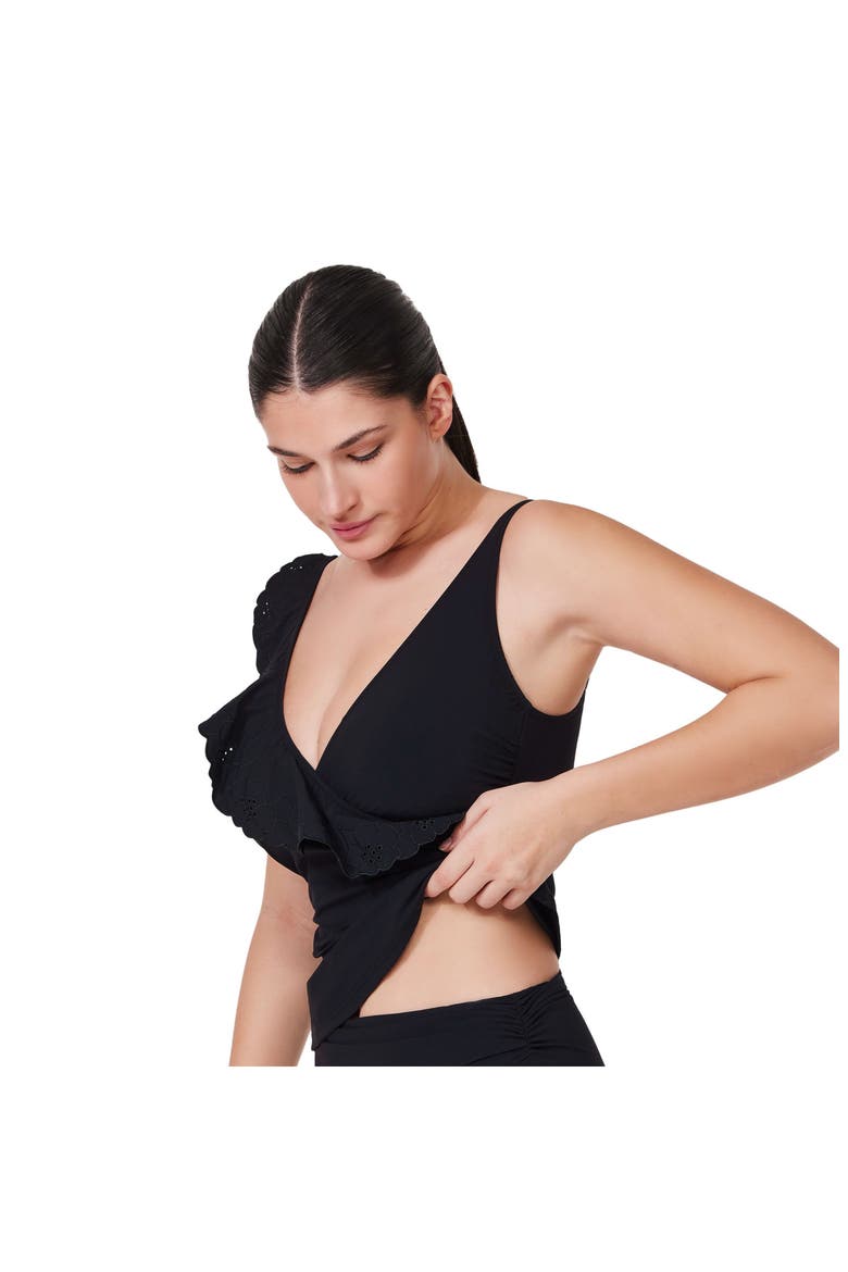 Bachelorette Ruffle V-Neck Surplice Tankini Top, Alternate, color, Black