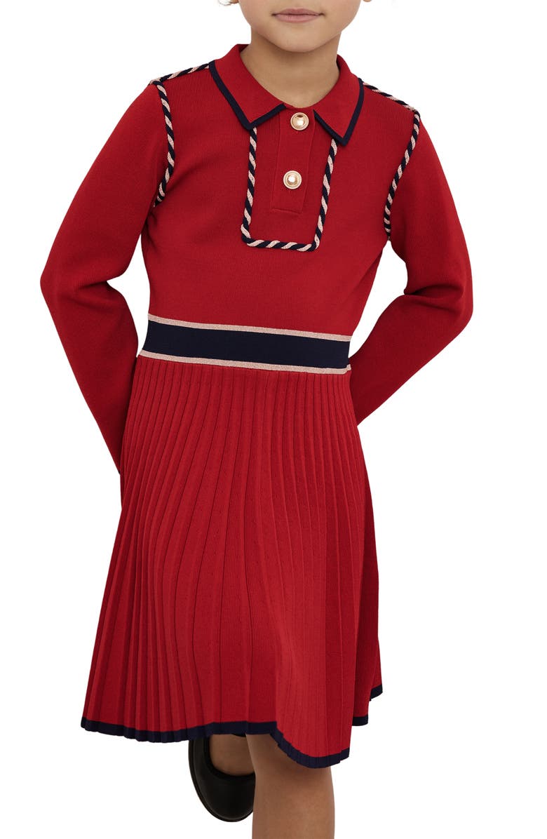 Reiss Kids' Freya Long Sleeve Sweater Dress, Alternate, color, Red
