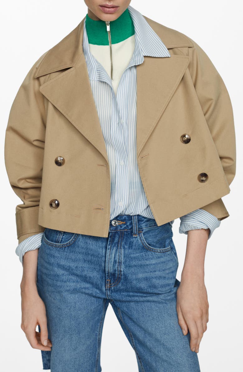 MANGO Double Breasted Crop Trench Coat, Main, color, 