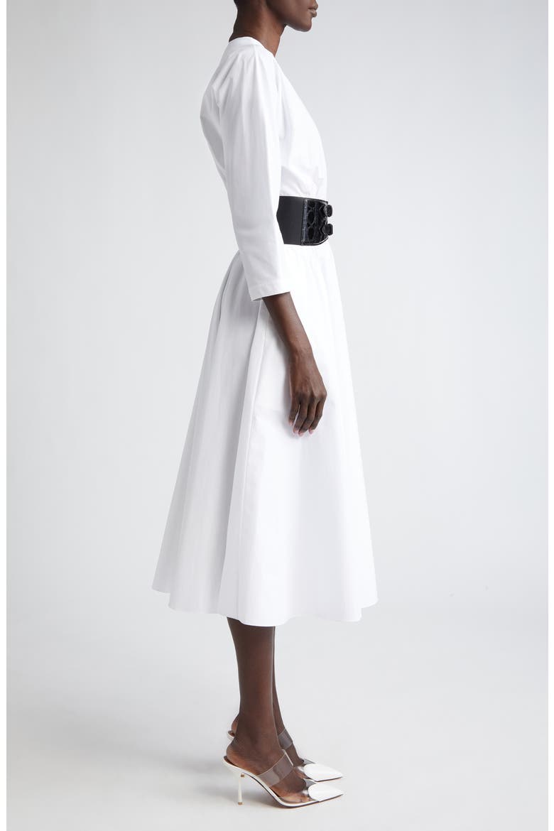 Belted Poplin Midi Dress, Alternate, color, BLANC