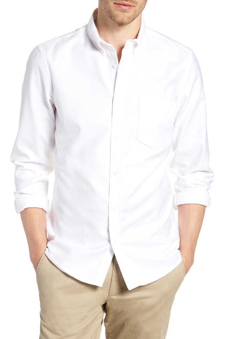 Trim Fit Washed Oxford Shirt, Main, color, WHITE OXFORD