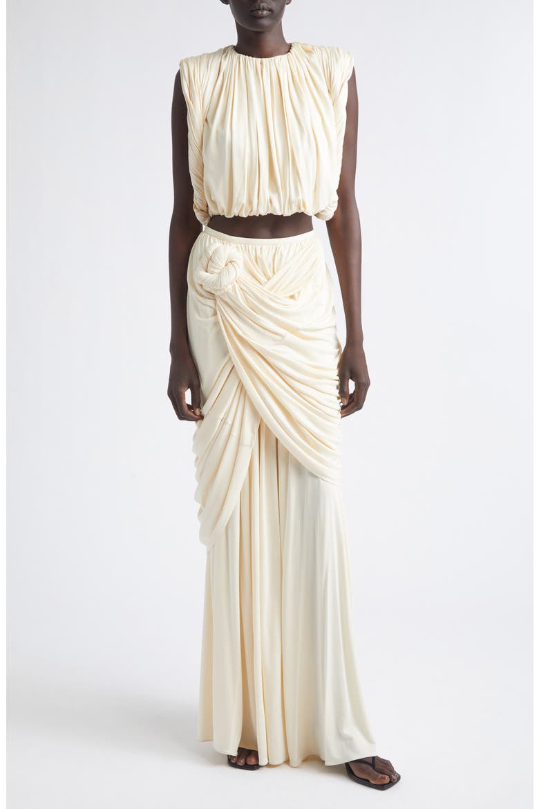 Effie Draped Silk Maxi Skirt, Alternate, color, BONE