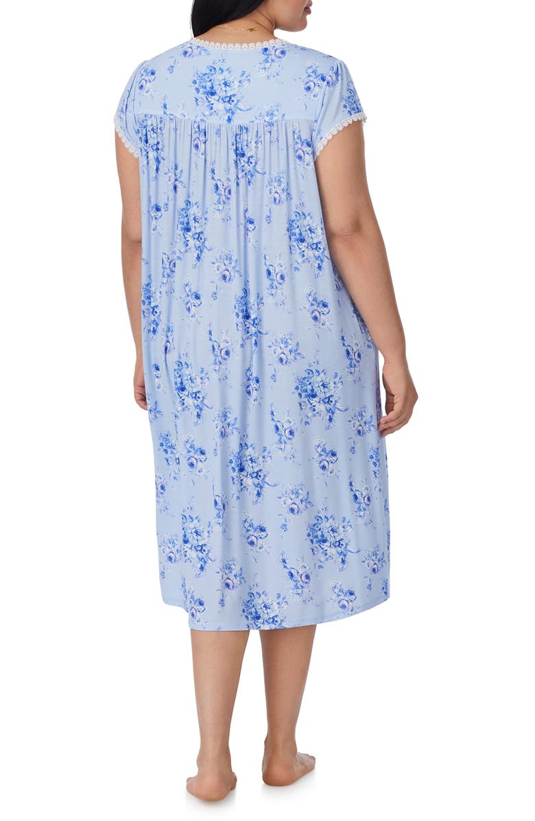 Eileen West Floral Cap Sleeve Jersey Nightgown, Alternate, color, Blue Print