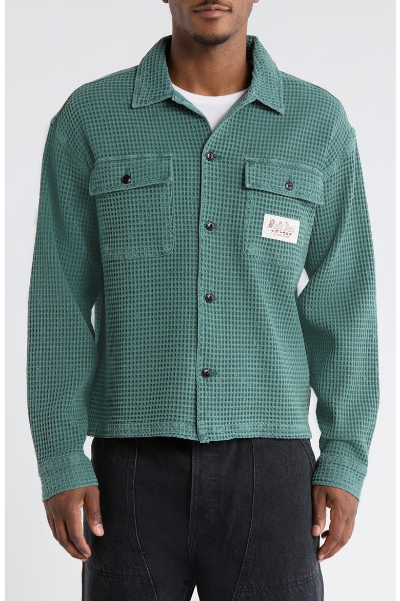 Waffle Button-Up Shirt, Alternate, color, SILVER PINE