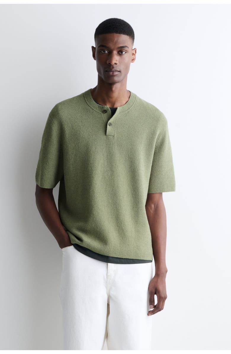 COS Bouclé-knit Henley T-shirt, Main, color, Green