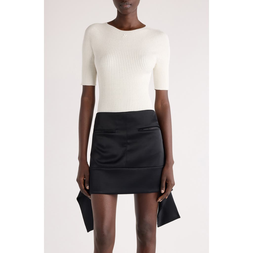 Shop Courrèges Solar Light Short Sleeve Cotton & Merino Wool Rib Sweater In Black