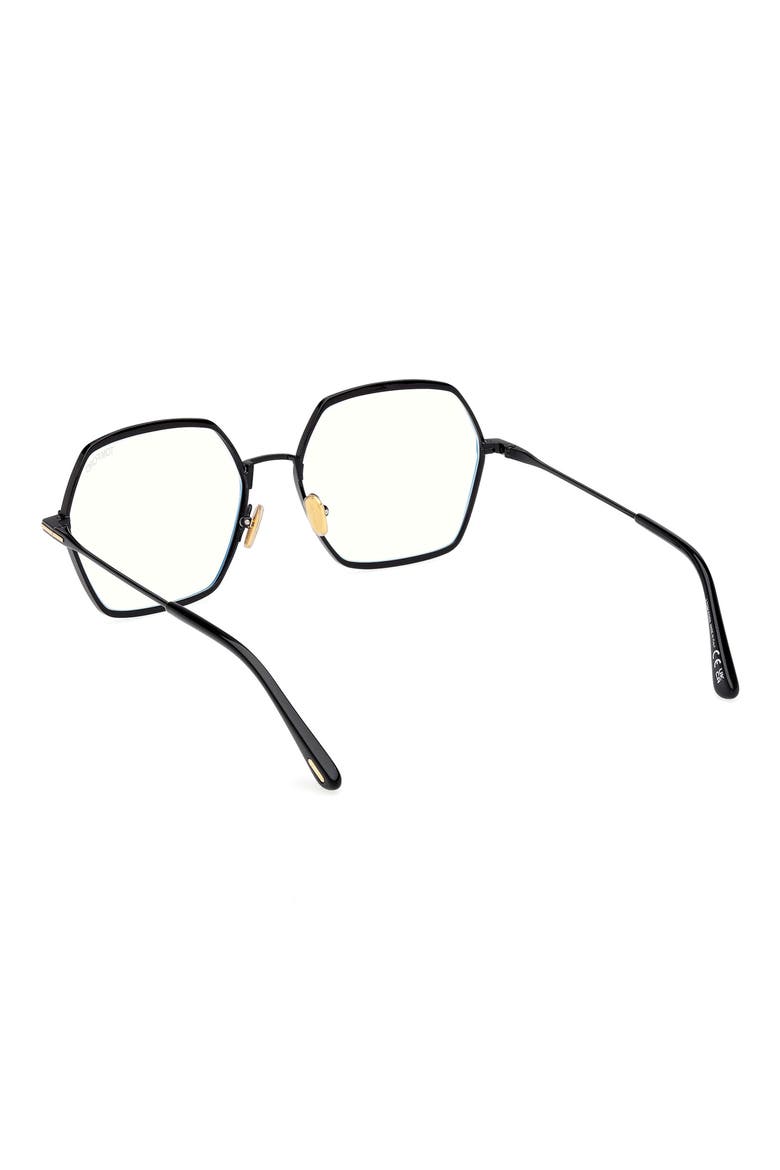 56mm Geometric Blue Light Blocking Optical Glasses, Alternate, color, SHINY BLACK/ BLUE BLOCK LENSES