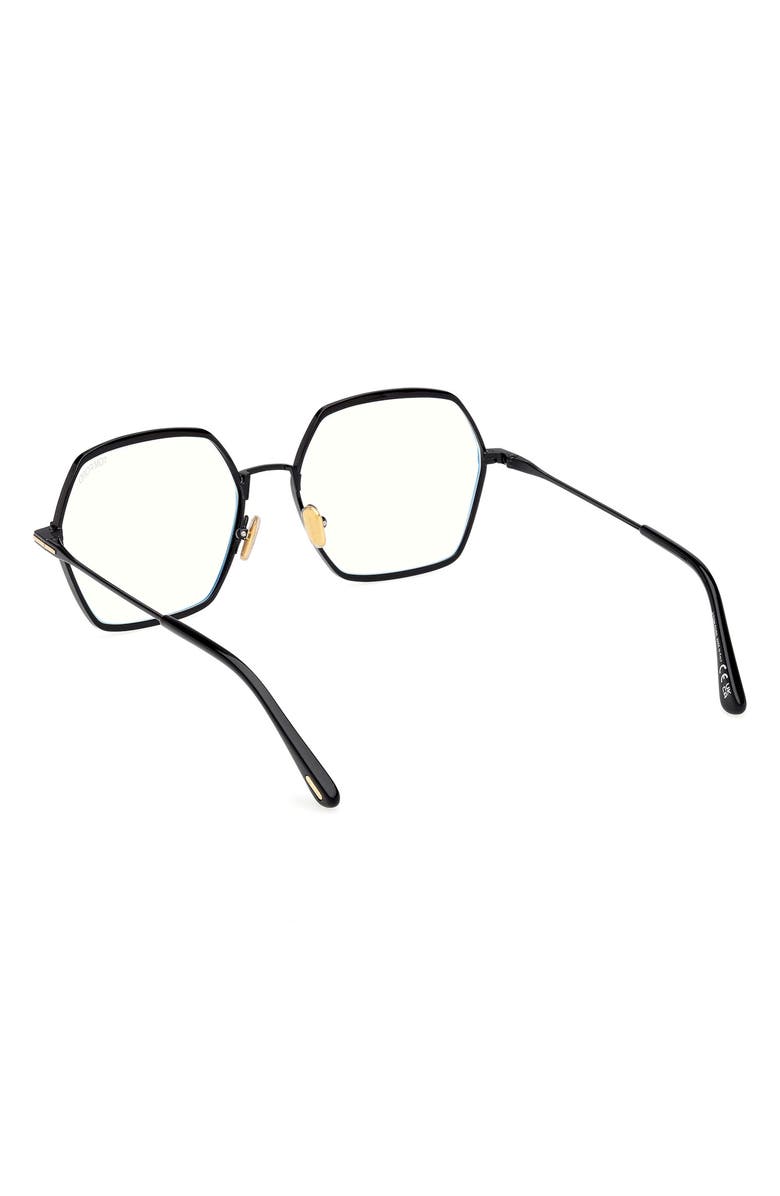 TOM FORD 56mm Geometric Blue Light Blocking Optical Glasses, Alternate, color, Shiny Black/ Blue Block Lenses