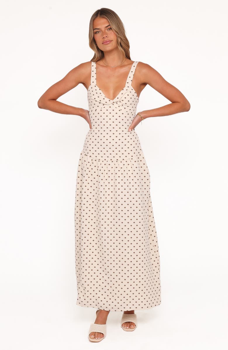 Petal & Pup Sophina Polka Dot Maxi Dress, Alternate, color, Brown Polka Dot