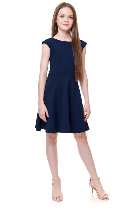 Textured Cap Sleeve Dress in Longer Length