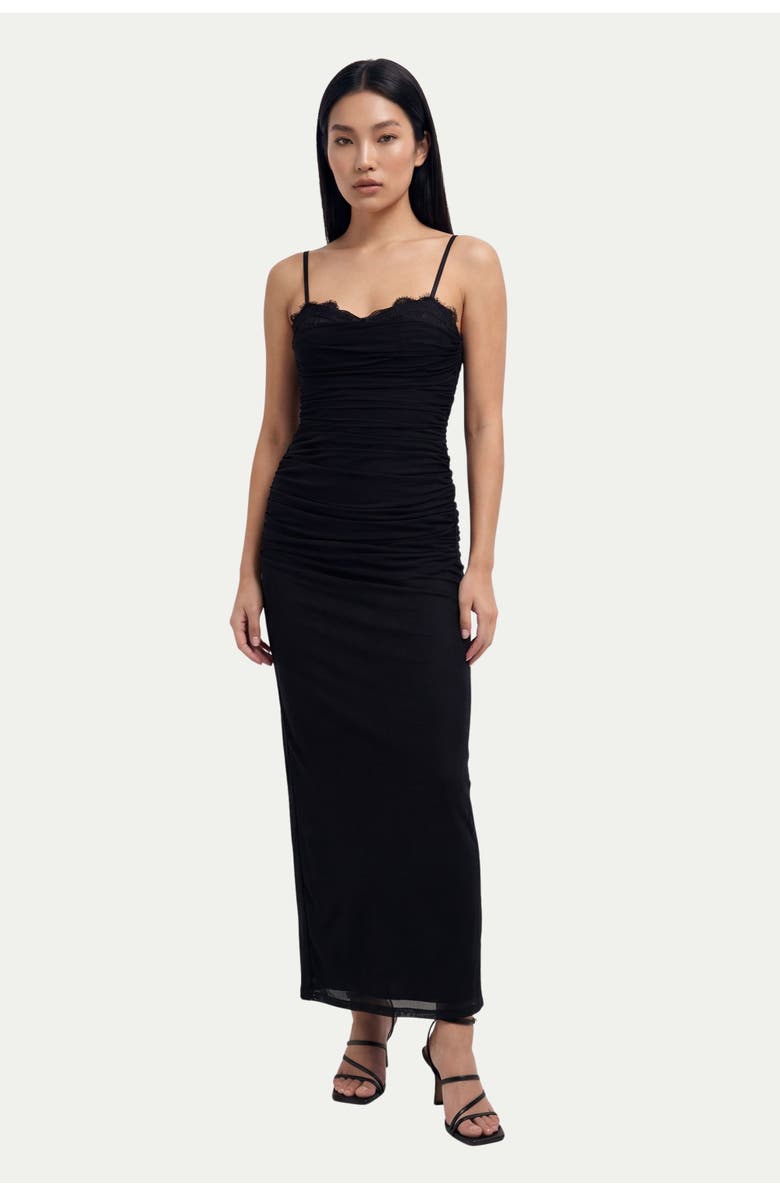 MissPap Premium Tulle Lace Trim Maxi Dress, Main, color, Black