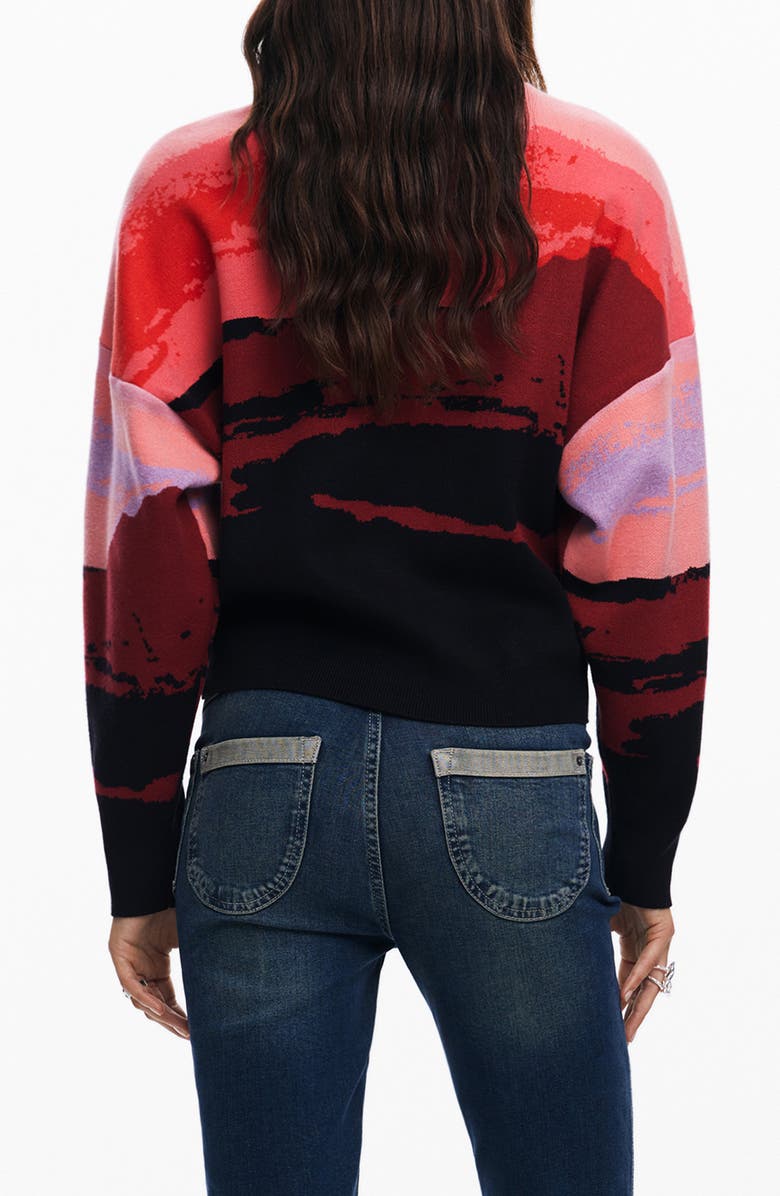 Desigual Karla Print Crop Sweater, Alternate, color, Black