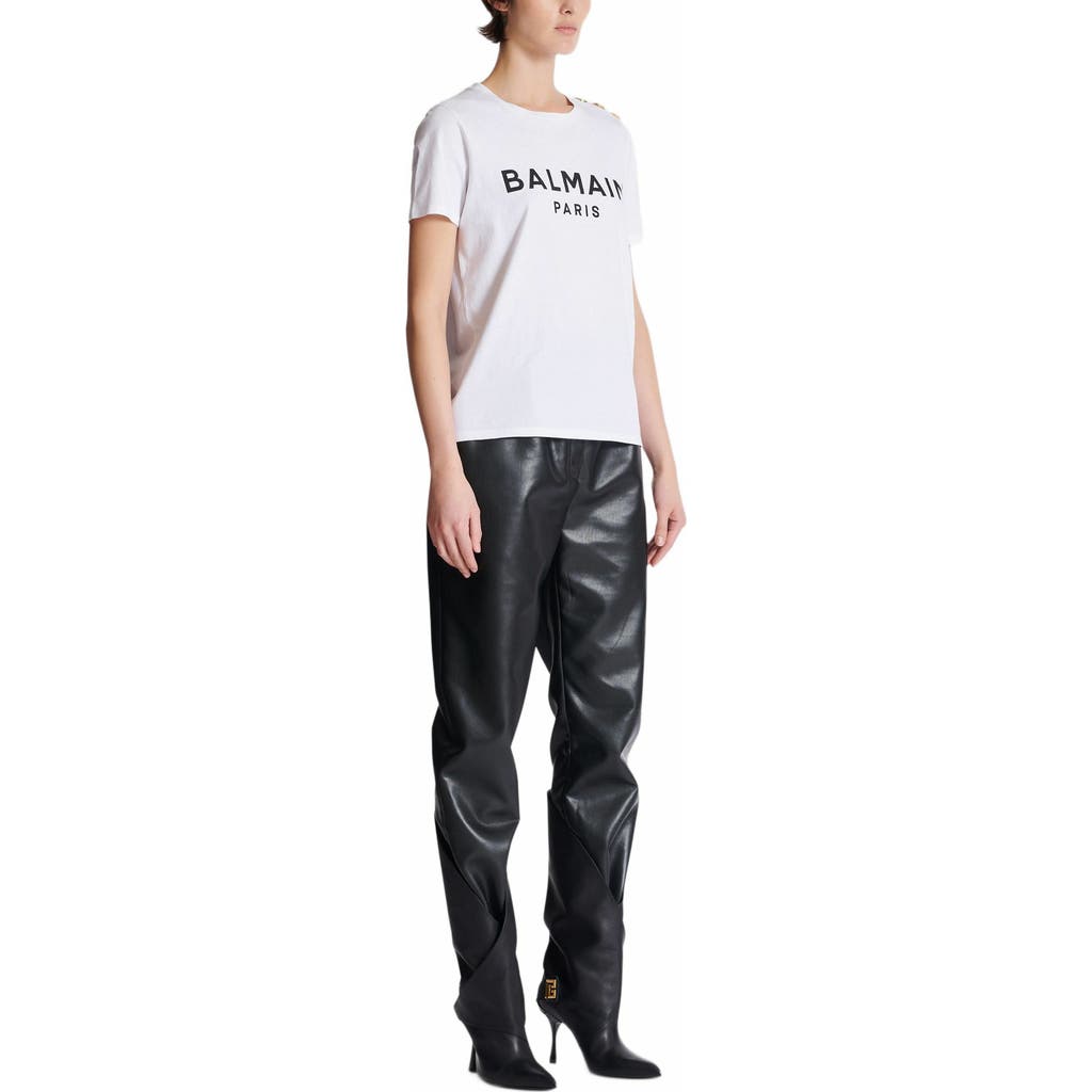 BALMAIN T-SHIRT WITH BALMAIN PARIS PRINT WITH BUTTONS