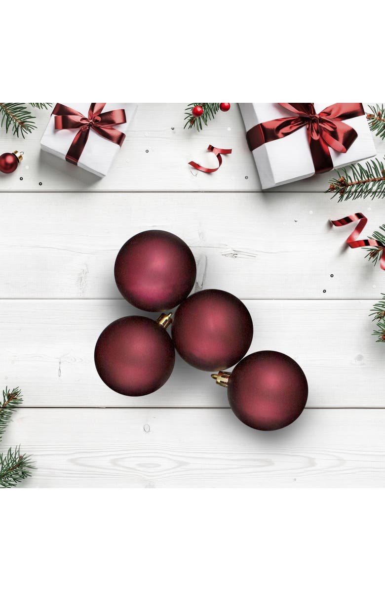 Northlight Shatterproof Matte Christmas Ball Ornaments - 4" (100mm) - Burgundy Red - 12ct, Alternate, color, Red