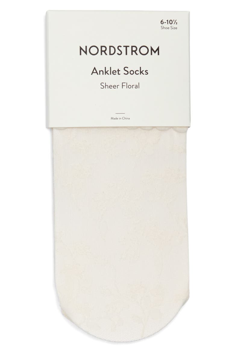 Sheer Lace Ankle Socks, Alternate, color, IVORY EGRET