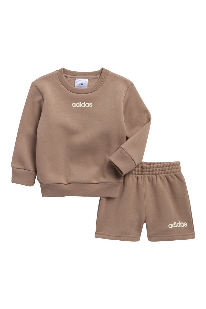 Logo Fleece Crewneck Sweatshirt & Shorts Set, Main, color, CHALKY BROWN