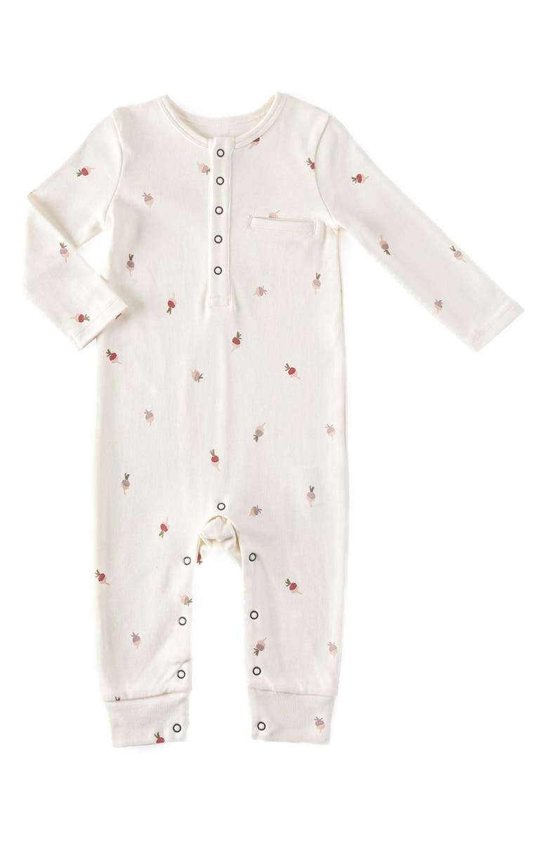 Pehr Print Long Sleeve Organic Cotton Henley Romper, Main, color, 