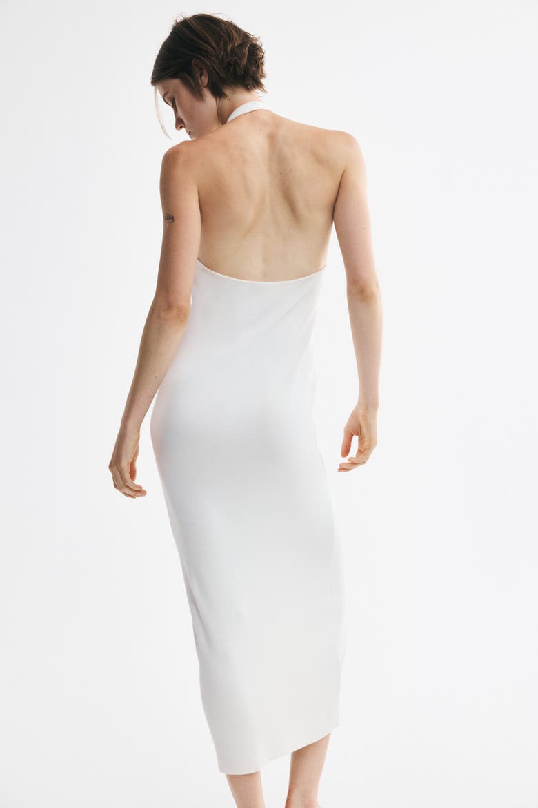 Calf-Length Halterneck Dress, Alternate, color, Cream