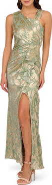 Adrianna Papell Foil Asymmetric Neck Gown