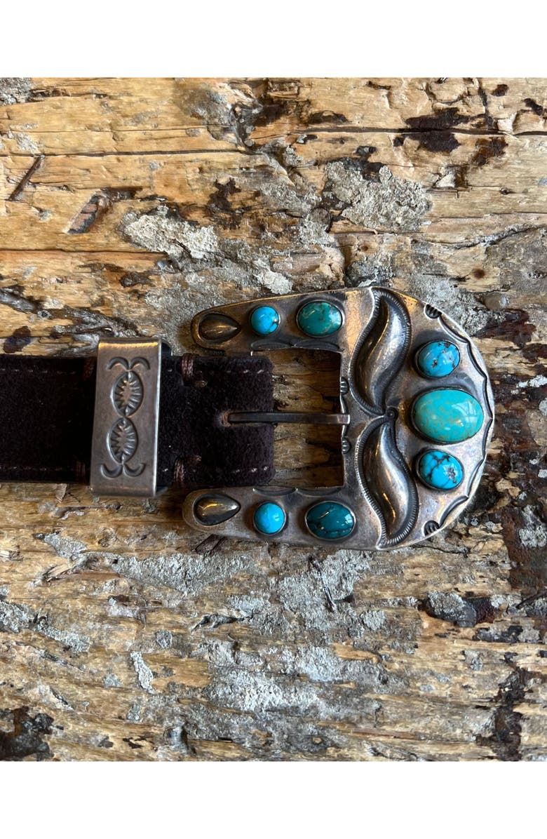 Fortela Turquoise Leather Belt, Alternate, color, Brown