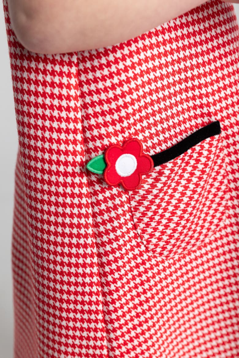 Houndstooth Dress With Flowers, Alternate, color, Red and White Plaid