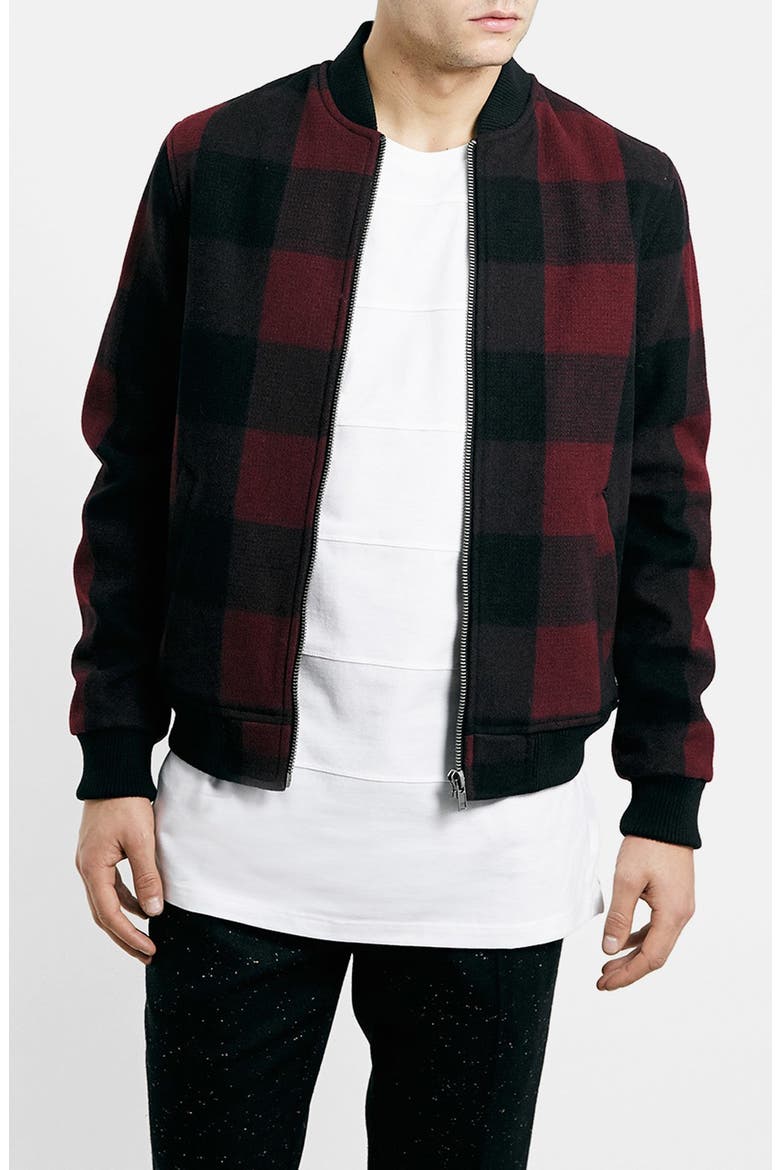 Buffalo Check Bomber Jacket, Main, color, RED