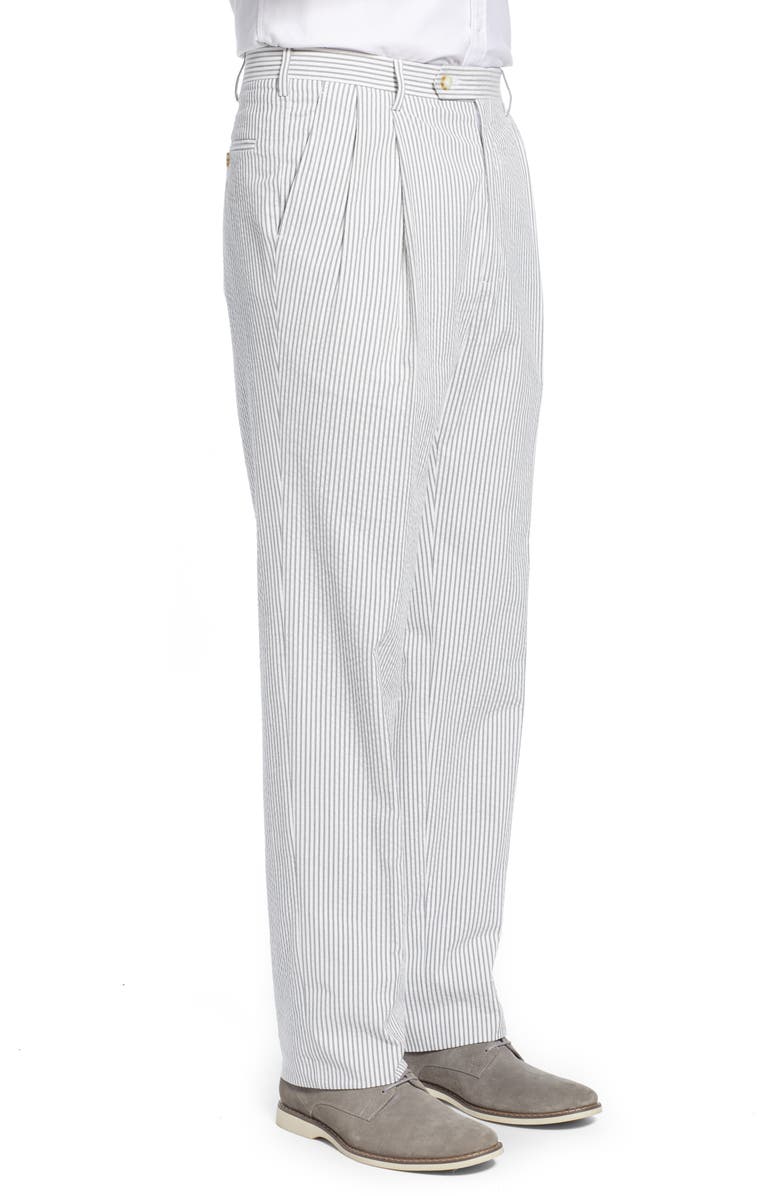 Berle Pleated Seersucker Cotton Dress Pants, Alternate, color, Grey