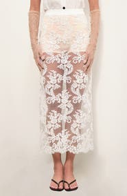 MAUDE CLUB Cora Floral Lace Sheer Mesh Midi Skirt