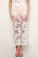 MAUDE CLUB Cora Floral Lace Sheer Mesh Midi Skirt