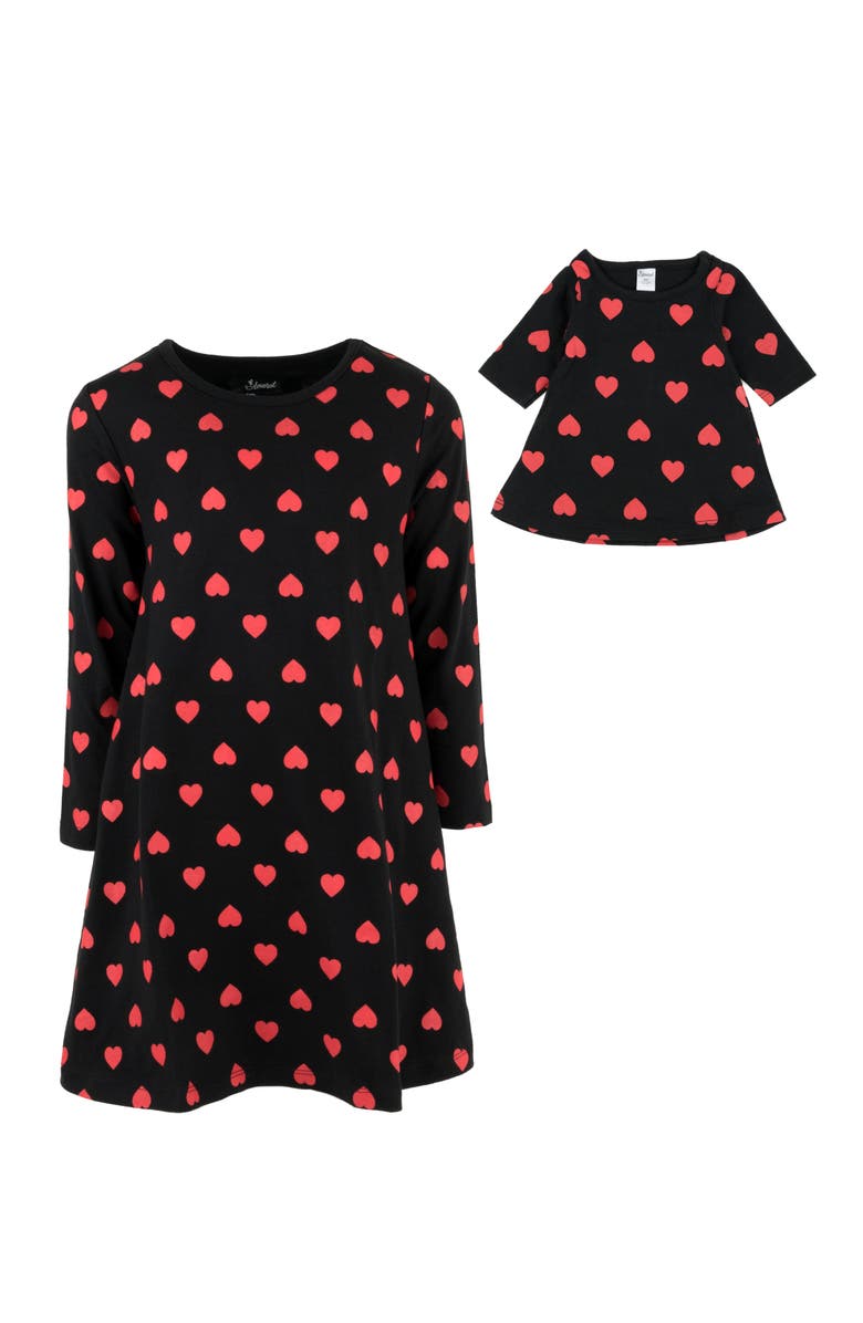 Leveret Girls Cotton Dress with Matching Doll Dress, Printed Design, Alternate, color, Hearts