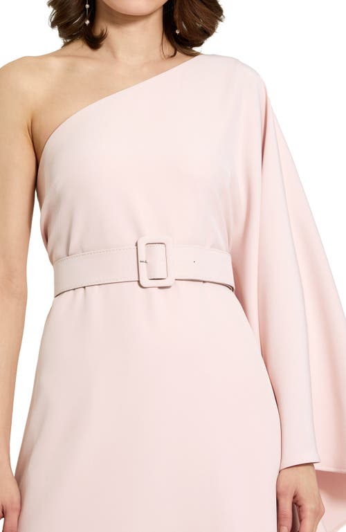 Mac Duggal Crepe One Sleeve Belted Kaftan Dress In Blush