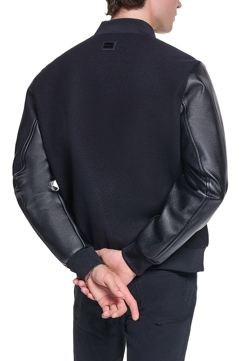 Mixed Media Bomber Jacket, Alternate, color, BLACK