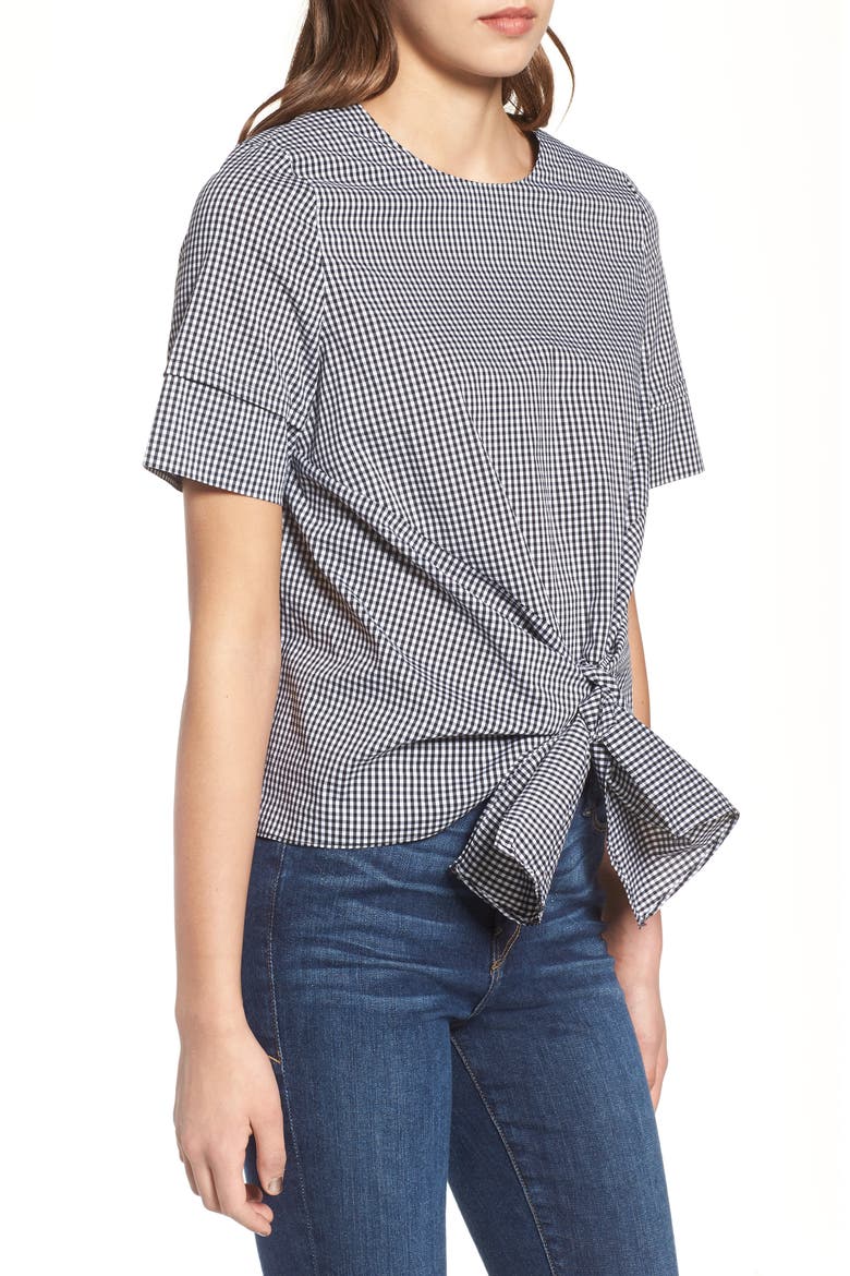 Gingham Tie Front Blouse, Alternate, color, GINGHAM