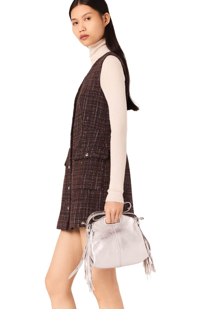 maje Mini tweed dress, Alternate, color, Brown