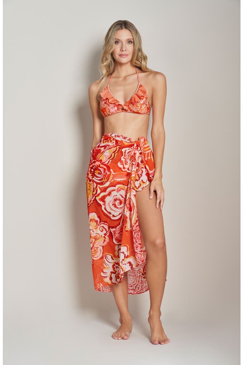 Beaded Ruffle Triangle Bikini Top, Alternate, color, MANDARIN TANGERINE