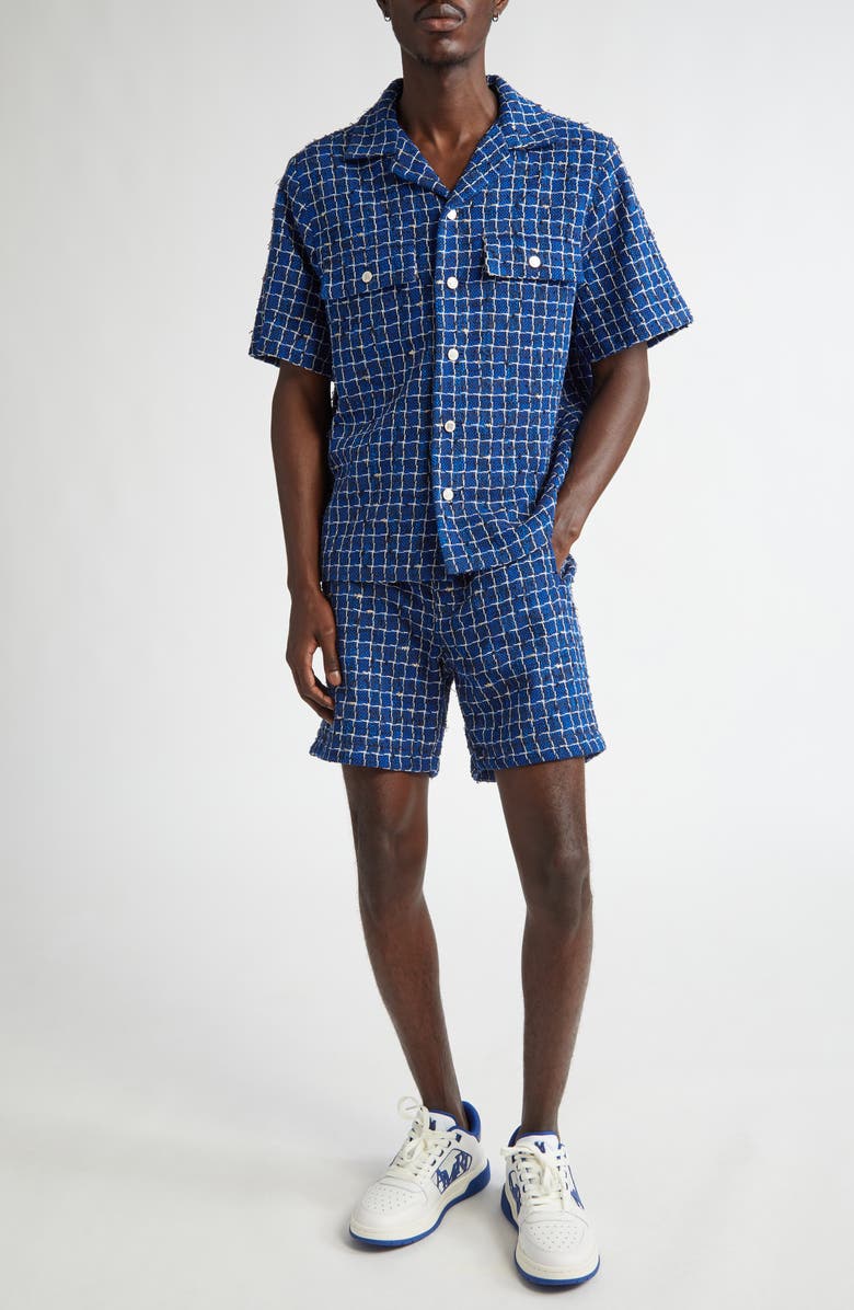 AMIRI Bouclé Check Snap-Up Camp Shirt, Alternate, color, Navy