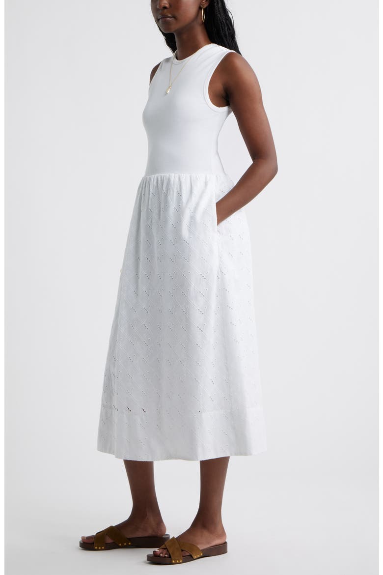 Mixed Media Midi Dress, Alternate, color, WHITE