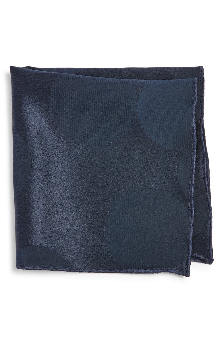 CLIFTON WILSON Navy Circles Silk Pocket Square, Main, color, Navy